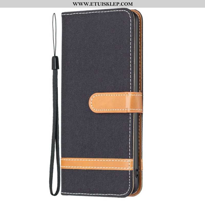 Etui Folio do iPhone 14 z Łańcuch Pasek Z Efektem Tkaniny I Skóry